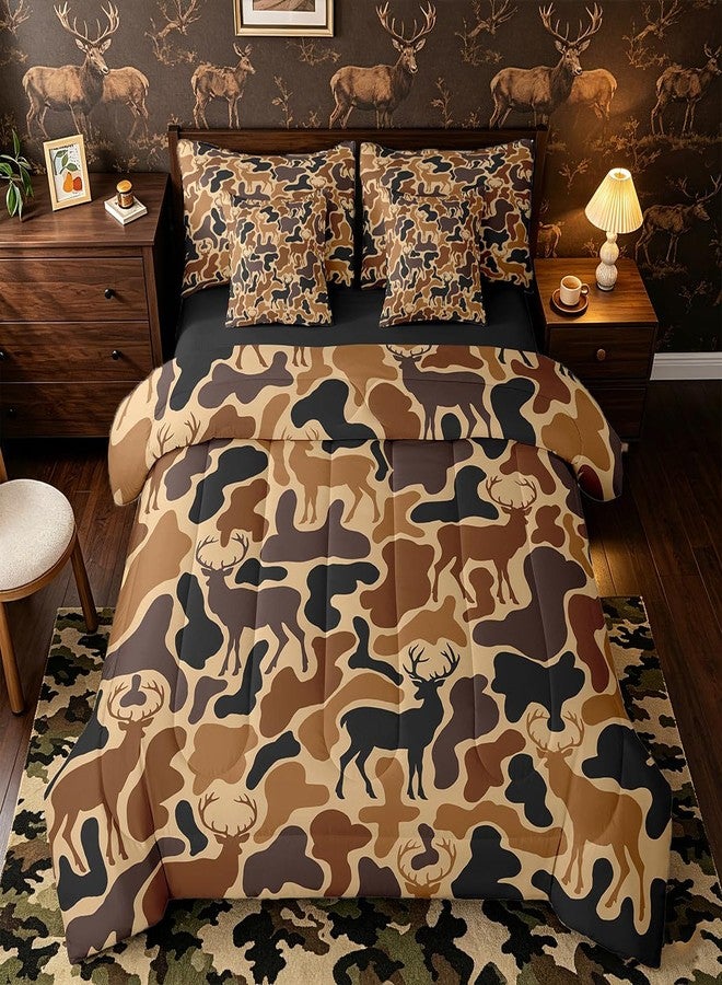 Feelyou Camo Deer 7 Piece Bedding Set, Queen Size Deer Hunting Bed Set Includes Comforter, Sheet Set, Pillowcases & Pillow Covers Bedroom Decor Brown Antlers Bed in a Bag , Breathable Western Farmhouse - Image 5
