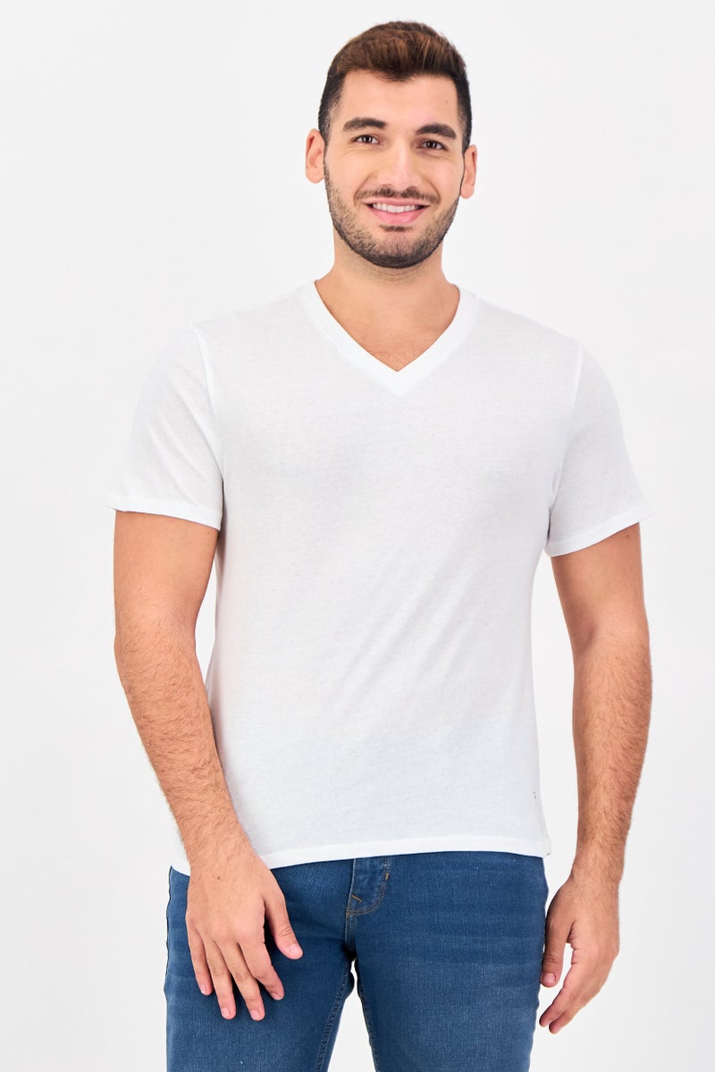 Frye Men V-Neck Short Sleeve Brand Logo T-Shirt, White - Image 1