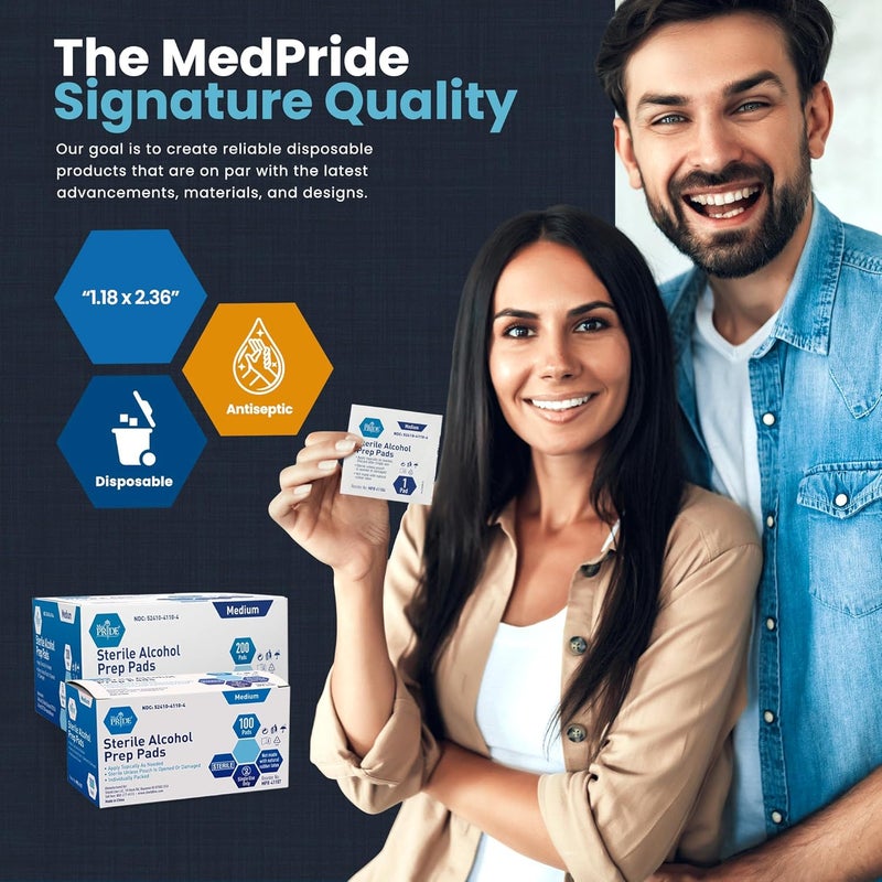 Medpride Sterile Alcohol Prep Pads, Antiseptic, 70% Isopropyl, Individually Wrapped, Medical Grade 2 Ply Wipes (200 Count (Pack of 1) White) - Image 5