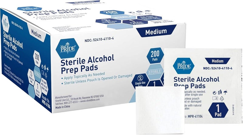 Medpride Sterile Alcohol Prep Pads, Antiseptic, 70% Isopropyl, Individually Wrapped, Medical Grade 2 Ply Wipes (200 Count (Pack of 1) White) - Image 1