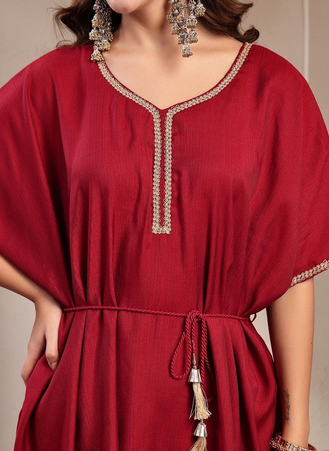 Indibelle Maroon Round Neck Tunic with Trouser Set - Image 4