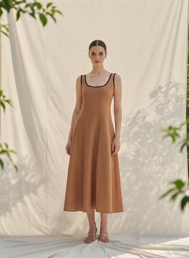 PURVAJA Women’s Maxi Solid Linen Dress (FLOE-296-BROWN-XL) - Image 2