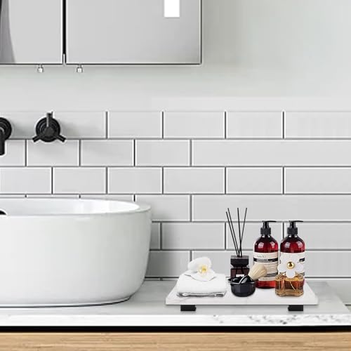 Winmien Bathroom Vanity Tray and White Marble Kitchen Soap Tray, Luxurious Small Accessory for Table/Countertop (Black-Rectangle, 10" x 6" x 1") - Image 5