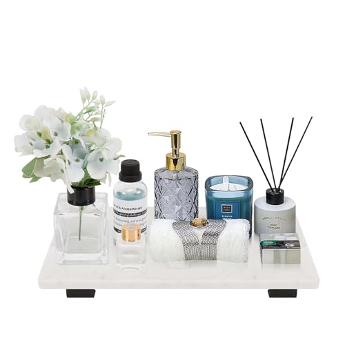 Winmien Bathroom Vanity Tray and White Marble Kitchen Soap Tray, Luxurious Small Accessory for Table/Countertop (Black-Rectangle, 10" x 6" x 1") - Image 1