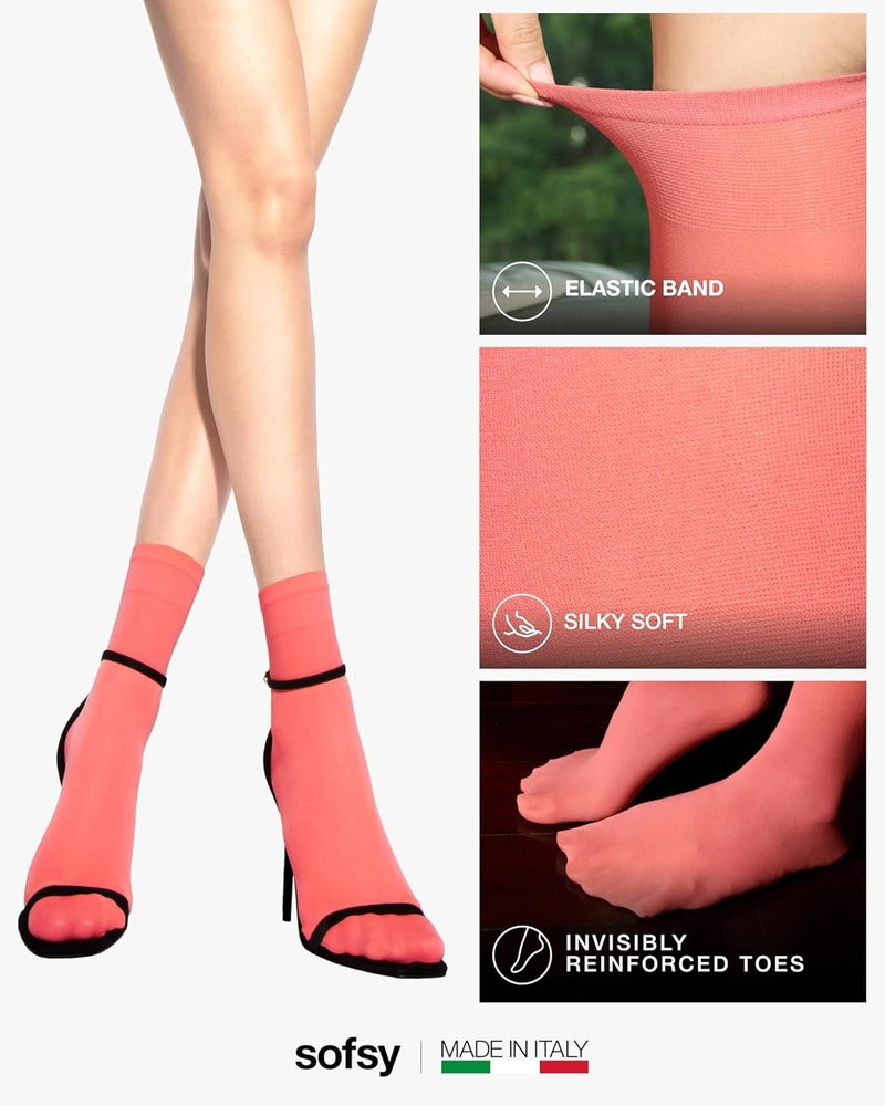 sofsy Italian High-Fashioned Ankle Socks - 40 Den Semi Sheer Nylon Stockings for Women | Durable, Soft, Low-Cut Design - Image 4