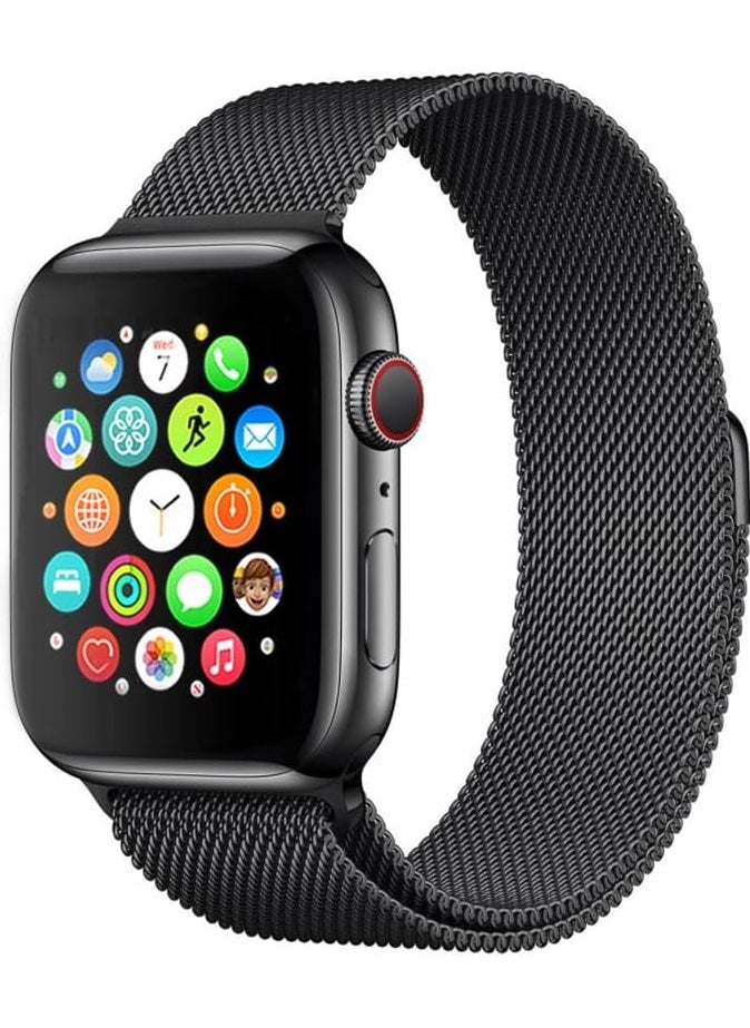 FITIT - FITIT Stainless Steel Metal Strap Milanese Loop Alloy Replacement for iWatch Series 9 and Below, 42mm, 44mm 45mm and 49mm with powerful Magnetic lock, Black - Image 1