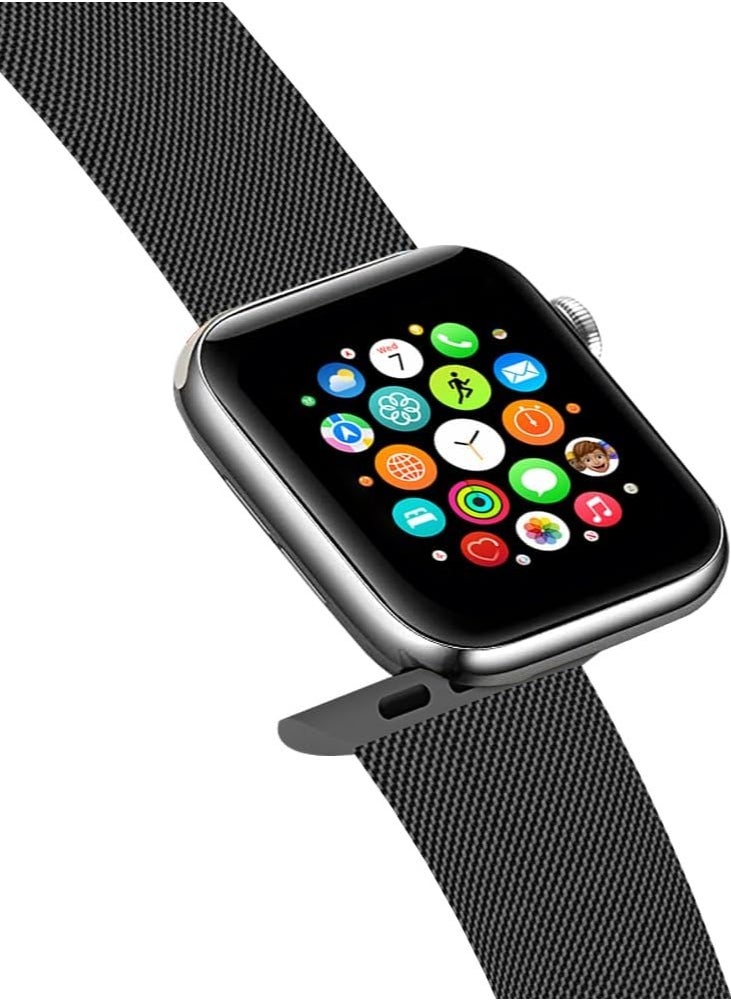 FITIT - FITIT Stainless Steel Metal Strap Milanese Loop Alloy Replacement for iWatch Series 9 and Below, 42mm, 44mm 45mm and 49mm with powerful Magnetic lock, Black - Image 1