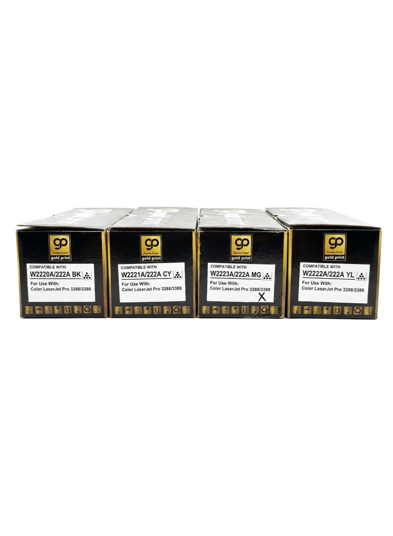 طباعة الذهب Gold Print Premium Toner Cartridge W2220A/W2221A/W2222A/W2223A/222A Pack Compatible For HP Color LaserJet Pro 3288, 33, Toner: Refined toner is infinitely close to original toner to achieve high color printing. - Image 3