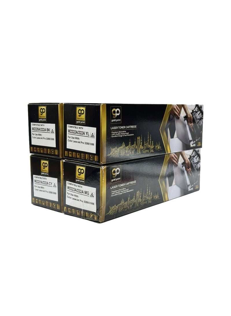 طباعة الذهب Gold Print Premium Toner Cartridge W2220A/W2221A/W2222A/W2223A/222A Pack Compatible For HP Color LaserJet Pro 3288, 33, Toner: Refined toner is infinitely close to original toner to achieve high color printing. - Image 1