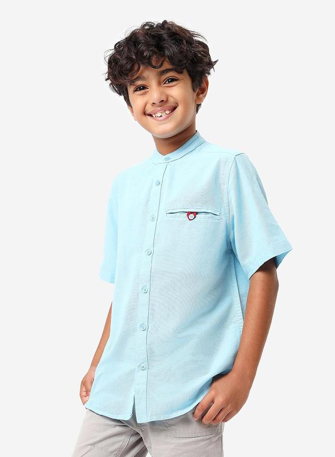 Bonkids Boy's Blue 100% Cotton Printed Regular Fit Shirt - Image 1