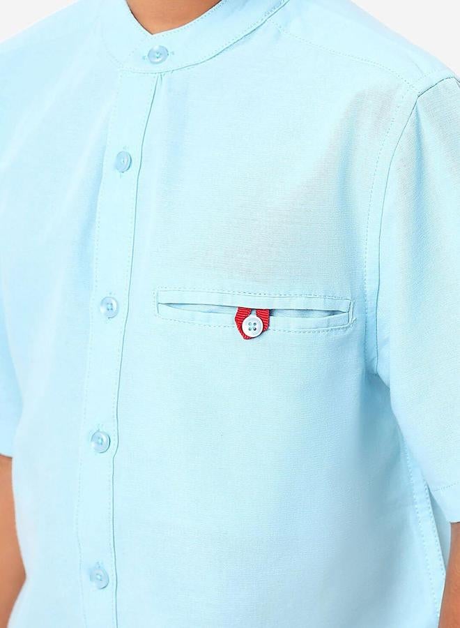 Bonkids Boy's Blue 100% Cotton Printed Regular Fit Shirt - Image 2