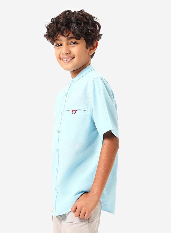 Bonkids Boy's Blue 100% Cotton Printed Regular Fit Shirt - Image 3