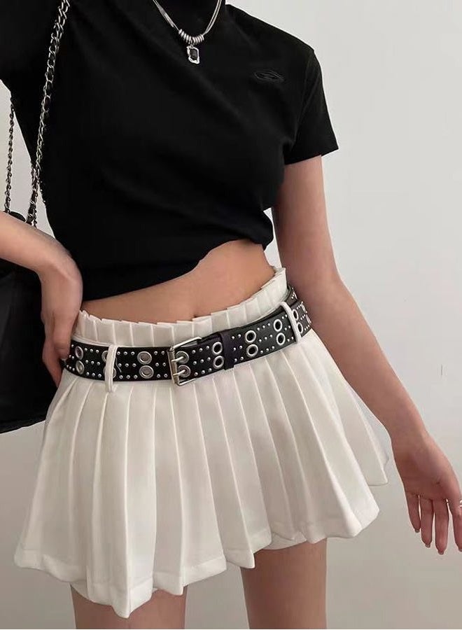 TYHOTULY Y2k Punk Studded Leather Belt for Women Men Goth Emo Grunge Rock Double Buckle Belt Western Jean Clothes Accessories, Black, One size - Image 5