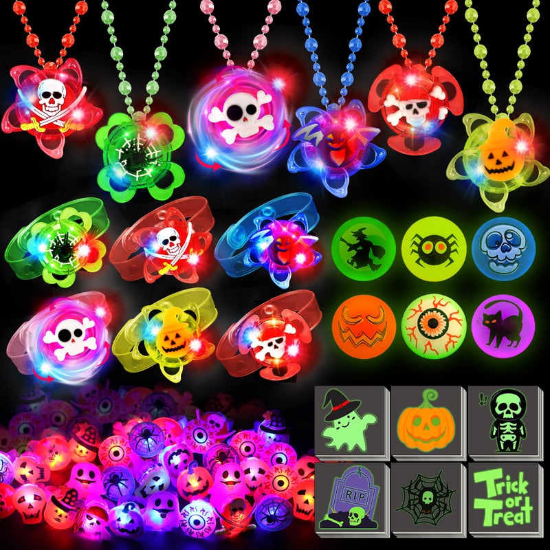 Grastfu 78 PCS Halloween Party Favors for Kids Halloween Glow in The Dark Toys Bulk Light Up Rotating Necklaces Bracelet LED Rings Halloween Treats for Classroom Prizes Goodie Bag Fillers Trick or Treat Toy - Image 2