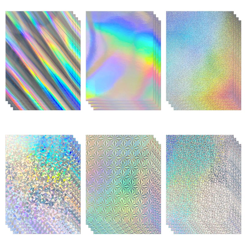 Bazyrock 24 Sheets Holographic Cardstock 8.5 x 11in, 250gsm/92lb 6 Mixed Styles Metallic Cardstock Shiny Iridescent Mirror Paper Thick Foil Board for Scrapbook,Card Making,Crafts,Party Decoration (Laser Color) - Image 1