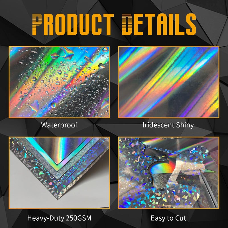 Bazyrock 24 Sheets Holographic Cardstock 8.5 x 11in, 250gsm/92lb 6 Mixed Styles Metallic Cardstock Shiny Iridescent Mirror Paper Thick Foil Board for Scrapbook,Card Making,Crafts,Party Decoration (Laser Color) - Image 3