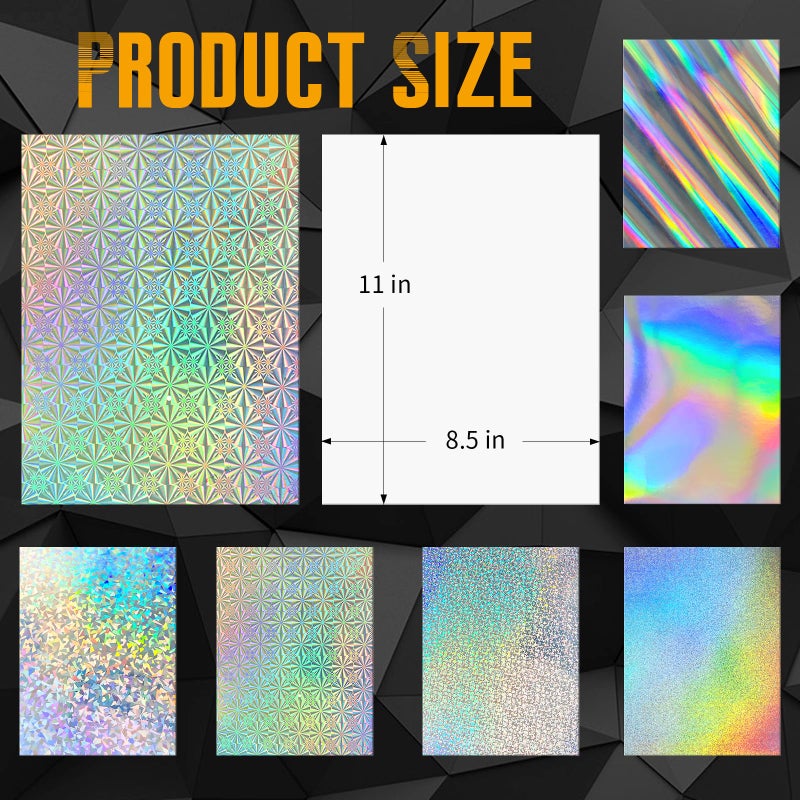 Bazyrock 24 Sheets Holographic Cardstock 8.5 x 11in, 250gsm/92lb 6 Mixed Styles Metallic Cardstock Shiny Iridescent Mirror Paper Thick Foil Board for Scrapbook,Card Making,Crafts,Party Decoration (Laser Color) - Image 2