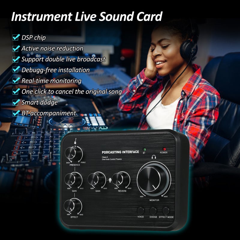 Sound Card 24Bit/96KHz Premium Preamp Live Sound Card - Ultra-Low Latency USB 2.0 Transmission Sound Card Effects Console for Live Podcast Multi-Person Chat Broadcast - Image 4