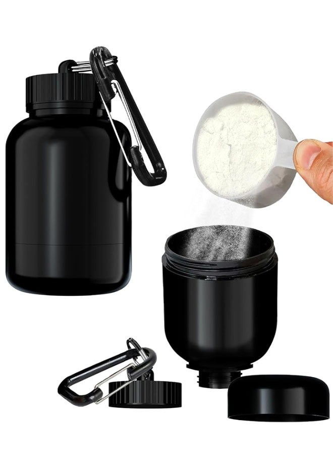 2 Pcs Protein Powder Container, Protein Powder Travel Container, Protein Powder Container to Go, Pre Workout/Gym Supplemen Keychain (Black, 100ml) - Image 1