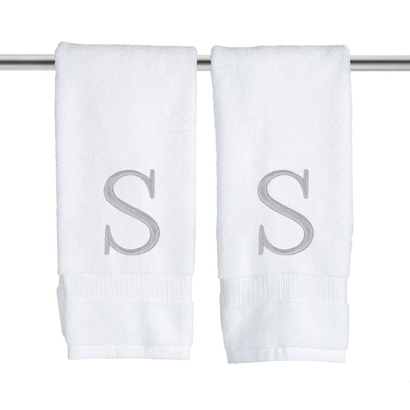Decorvo Monogrammed Hand Towels for Bathroom  Luxury Hotel Quality Personalized Initial Decorative Embroidered Bath Towel for Powder Room Spa  GOTS Organic Certified  Set of 2 Letter S