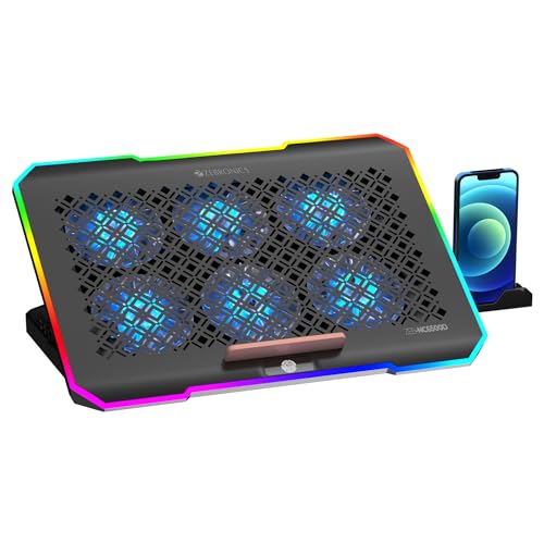 ZEBRONICS NC6500D Laptop Cooling Pad with Support up to 17 inch (43.18 cm) Laptops, Hexa Fans, Speed Control, RGB LED, Detachable Mobile Holder, 5 Step Retractable Stand, Built in USB Ports (Black) - Image 1