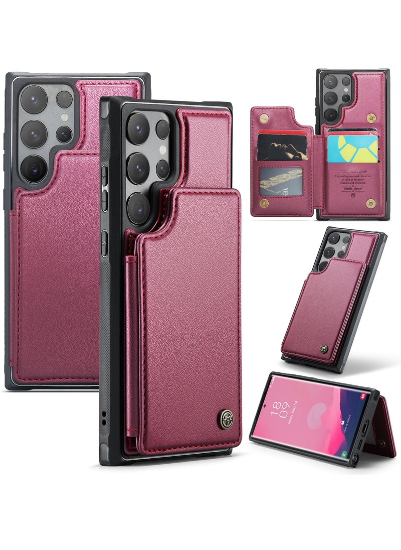 CaseMe Wallet Case for Samsung Galaxy S24 Ultra, Premium Handmade Durable PU Leather Slim Shockproof Case with [Double Magnetic Clasp] [Card Holder] [Kickstand] [RFID Blocking]  - Image 1