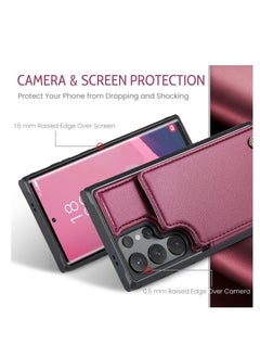 CaseMe Wallet Case for Samsung Galaxy S24 Ultra, Premium Handmade Durable PU Leather Slim Shockproof Case with [Double Magnetic Clasp] [Card Holder] [Kickstand] [RFID Blocking]  - Image 4