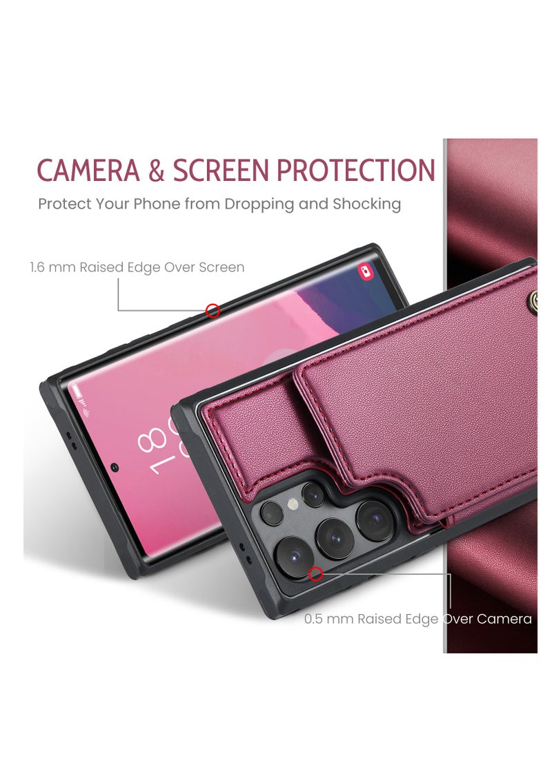CaseMe Wallet Case for Samsung Galaxy S24 Ultra, Premium Handmade Durable PU Leather Slim Shockproof Case with [Double Magnetic Clasp] [Card Holder] [Kickstand] [RFID Blocking]  - Image 4