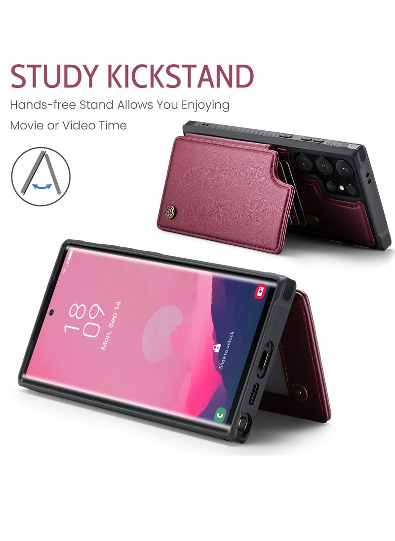 Wallet Case for Samsung Galaxy S24 Ultra, Premium Handmade Durable PU Leather Slim Shockproof Case with [Double Magnetic Clasp] [Card Holder] [Kickstand] [RFID Blocking]