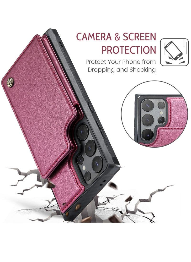 Wallet Case for Samsung Galaxy S24 Ultra, Premium Handmade Durable PU Leather Slim Shockproof Case with [Double Magnetic Clasp] [Card Holder] [Kickstand] [RFID Blocking]