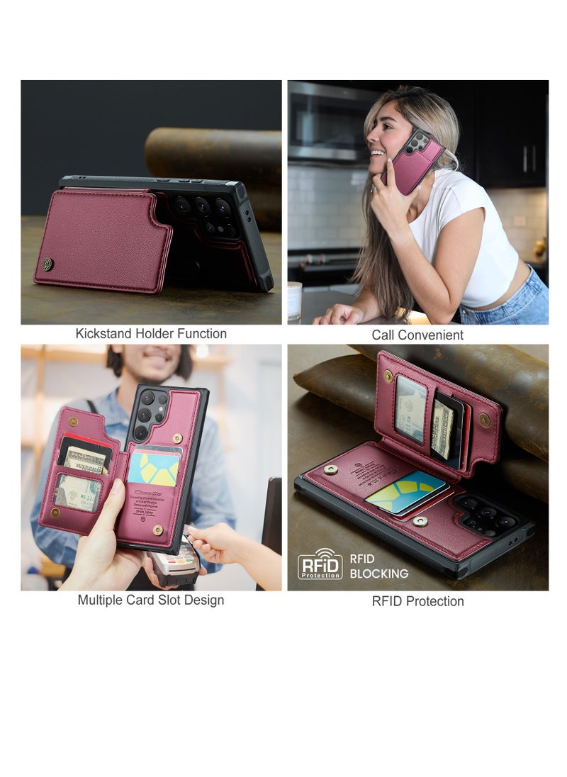Wallet Case for Samsung Galaxy S24 Ultra, Premium Handmade Durable PU Leather Slim Shockproof Case with [Double Magnetic Clasp] [Card Holder] [Kickstand] [RFID Blocking]
