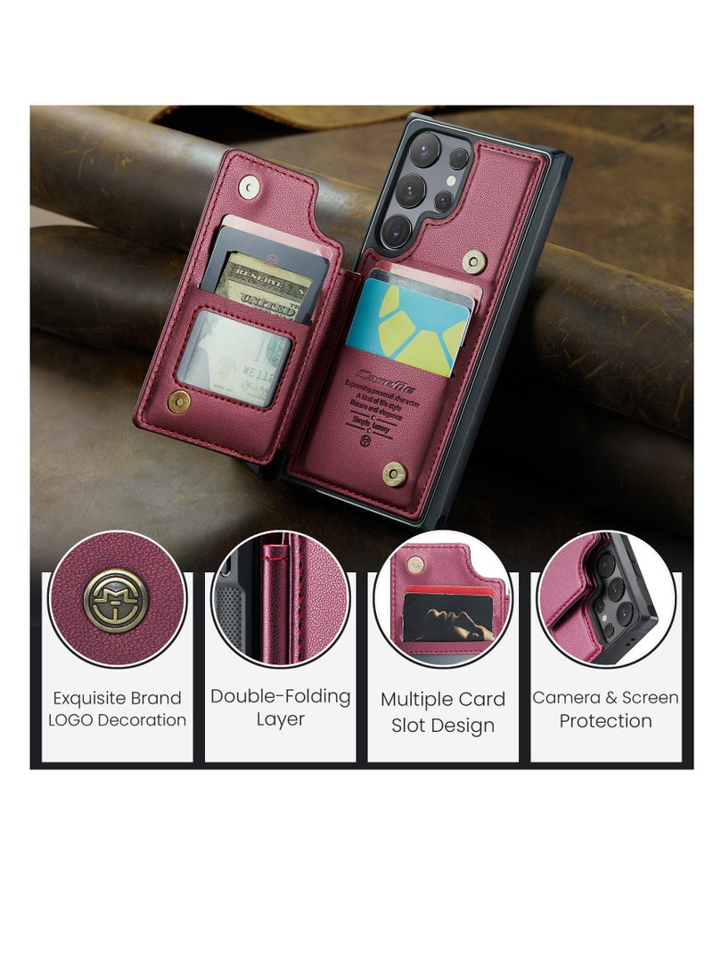 Wallet Case for Samsung Galaxy S24 Ultra, Premium Handmade Durable PU Leather Slim Shockproof Case with [Double Magnetic Clasp] [Card Holder] [Kickstand] [RFID Blocking]