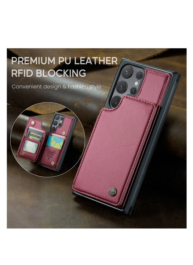 Wallet Case for Samsung Galaxy S24 Ultra, Premium Handmade Durable PU Leather Slim Shockproof Case with [Double Magnetic Clasp] [Card Holder] [Kickstand] [RFID Blocking]