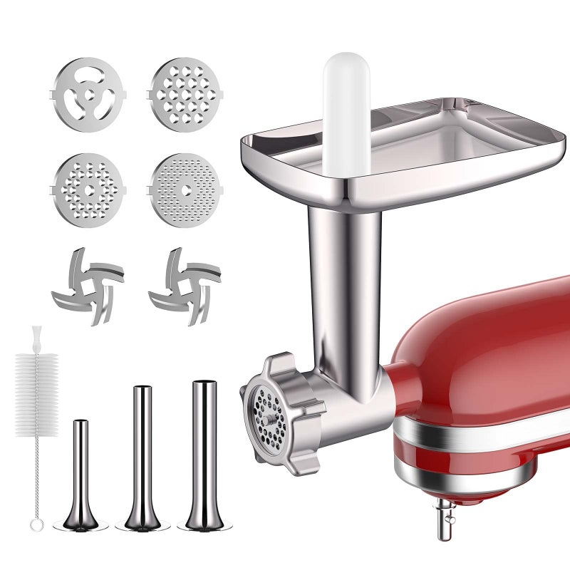 Cofun Metal Meat Grinder Attachment for KitchenAid Stand Mixers Food Grinder Attachment Includes 4 Grinding Plates 3 Sausage Stuffer Tubes 2 Grinding Blades Grinder and Sausage Stuffer by COFUN 