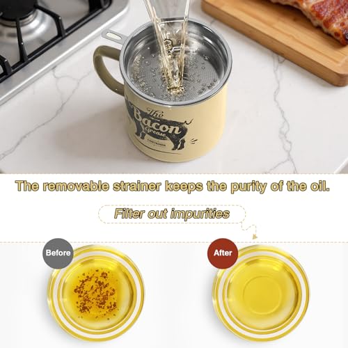PGYARD Bacon Grease Container With Strainer, 46OZ Large Enamel Grease Container, With Silicone Spatula, Farmhouse Bacon Grease Keeper, Cooking Oil Container For Kitchen Fat Storage, Dishwasher Safe-Black - Image 3