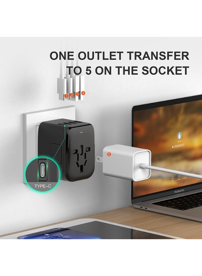 QZ Universal International Power Travel Plug Adapter, 5-In-1 World Travel Plug Adapter, With 3A 2 Usb-A And 2 Usb-C Wall Chargers And Global Ac Sockets Applicable To 212 Countries Including Europe, The United States, The United Kingdom, Australia And Asia, white. - Image 3