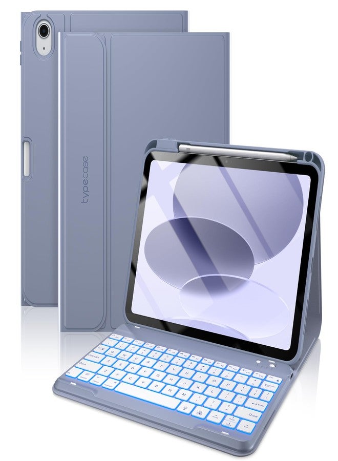 typecase حافظة لوحة مفاتيح Typecase Folio لجهاز iPad الجيل العاشر 10.9 بوصة (2022) وجهاز iPad الجيل الحادي عشر (A16، 2025)، لوحة مفاتيح لاسلكية مغناطيسية قابلة للفصل، إضاءة خلفية بسبعة ألوان، رفيعة وخفيفة، حامل قلم - لون لافندر - Image 1