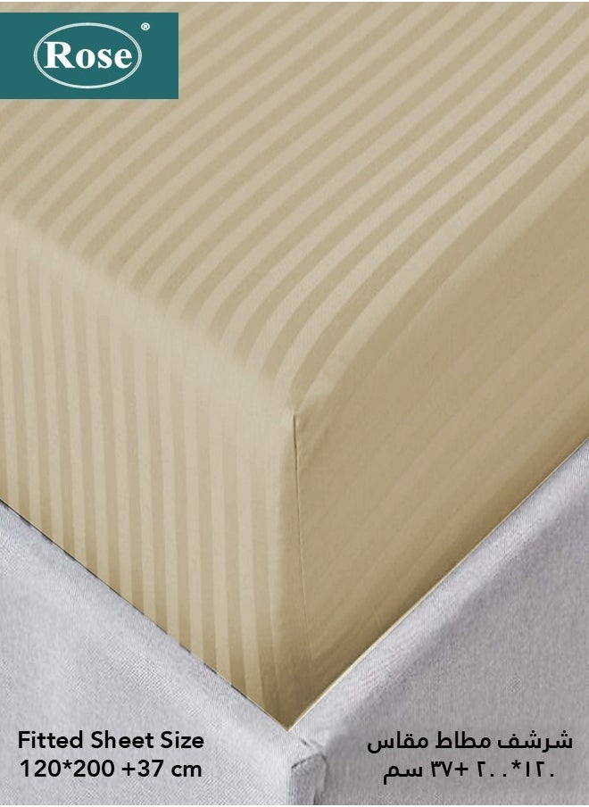 Rose - Rose Luxurious Hotel Stripe Fitted Sheet with Deep Pockets and Pillow Case, Bed Sheet 2-Pieces Set, Soft & Silky Microfiber Breathable and Cooling, Extra Twin Size 120x200+35 cm, Beige - Image 1
