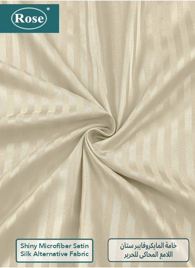 Rose - Rose Luxurious Hotel Stripe Fitted Sheet with Deep Pockets and Pillow Case, Bed Sheet 2-Pieces Set, Soft & Silky Microfiber Breathable and Cooling, Extra Twin Size 120x200+35 cm, Beige - Image 1
