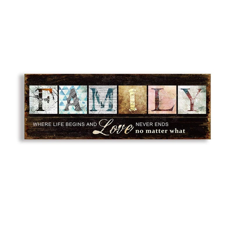 Kas Home Inspirational Quotes Motto Canvas Wall Art,Family Prints Signs Framed, Retro Artwork Decoration for Bedroom, Living Room, Office & Home Wall Decor (5.5 x 16 inch, Family) - Image 2