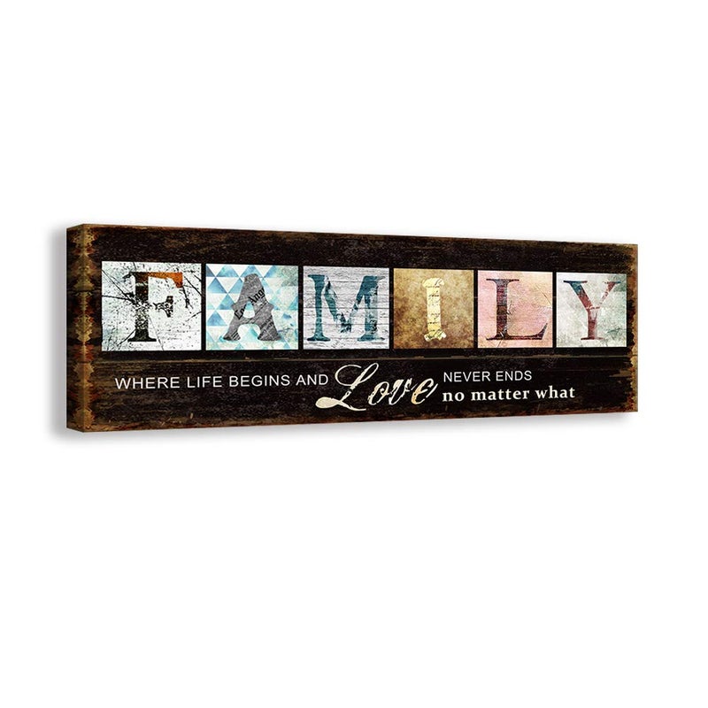 Kas Home Inspirational Quotes Motto Canvas Wall Art,Family Prints Signs Framed, Retro Artwork Decoration for Bedroom, Living Room, Office & Home Wall Decor (5.5 x 16 inch, Family) - Image 1