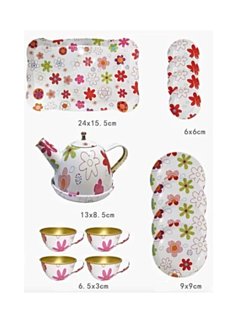 14-Piece Colorful World Series, Tea Set For Little Girls, Safe And Durable Children'S Toys, Children'S Gifts, Teapot Tableware Kitchen Role Play Tin Tea Party - Image 2