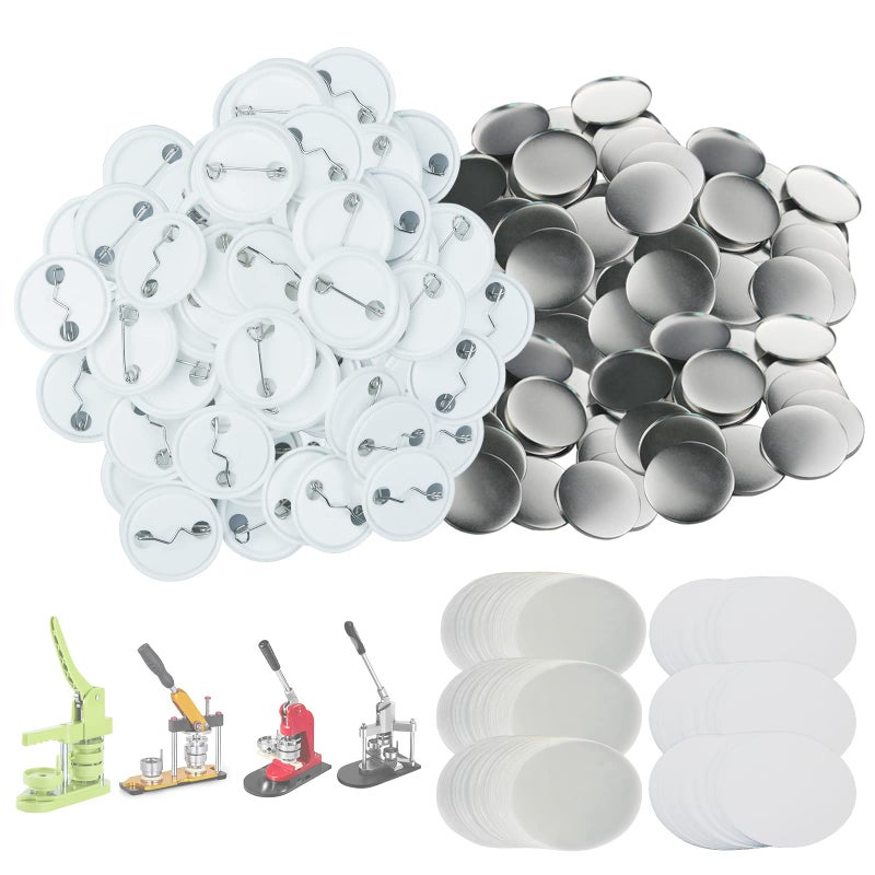 Mostme Mostme 300 Sets 32mm125 inch Button Supplies Button Parts for Button Maker Machine 32mm Round Badge Blank Button Pins Includes Plastic Button Pin Back Cover Metal Cover Clear FilmBlank Paper 