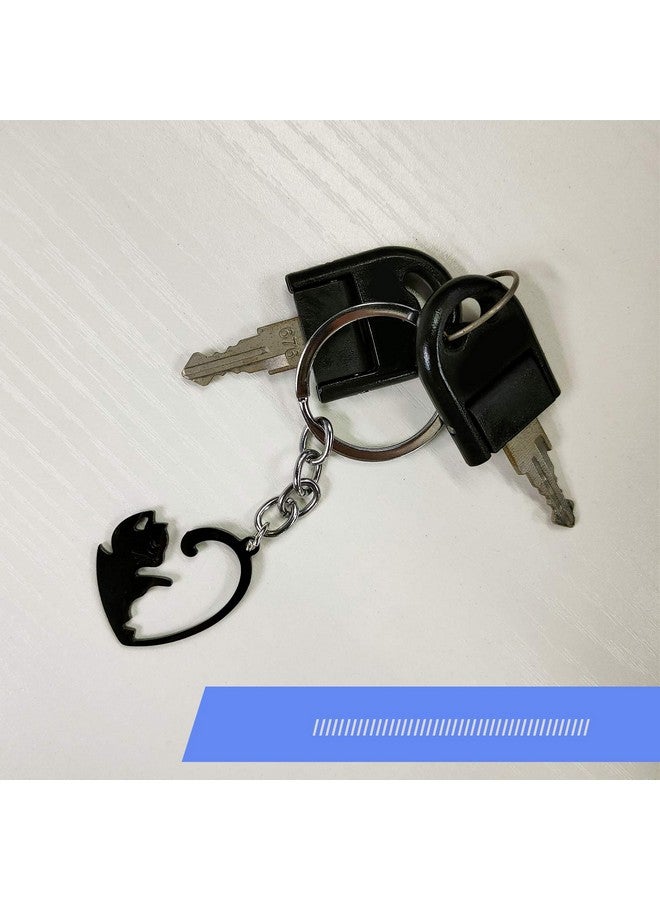 SING F LTD 1 Pair Keyrings/Necklaces Stainless Steel Couple Cats Heart-shaped Puzzle Pendant Matching Set, Black Silver, Keyring - Image 3