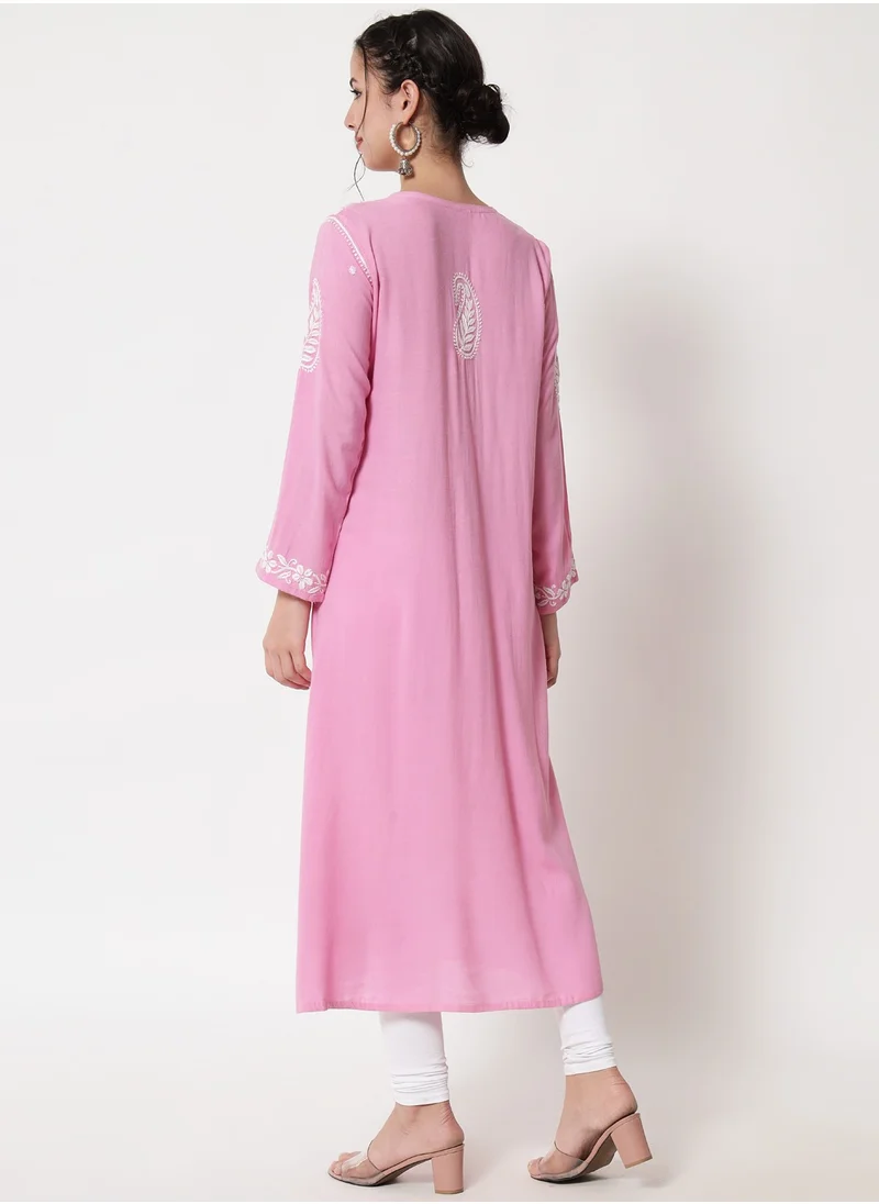 Alaya Women Hand Embroidered Chikankari Cotton Kurta-AL3549