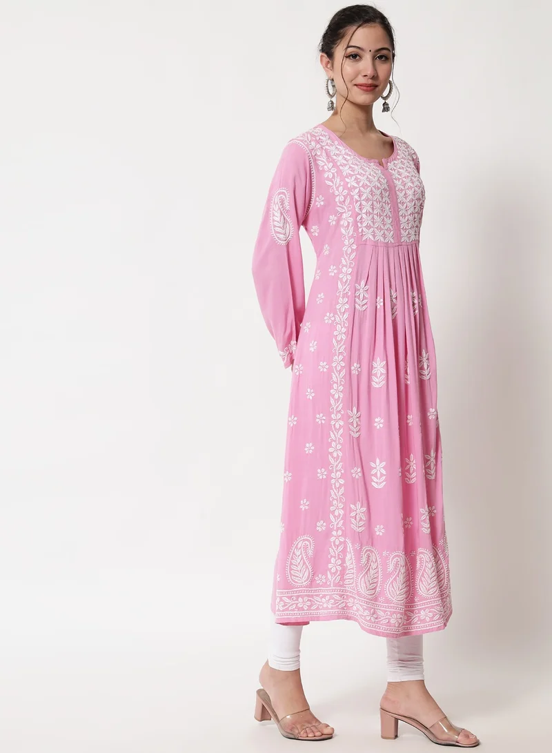 Alaya Women Hand Embroidered Chikankari Cotton Kurta-AL3549