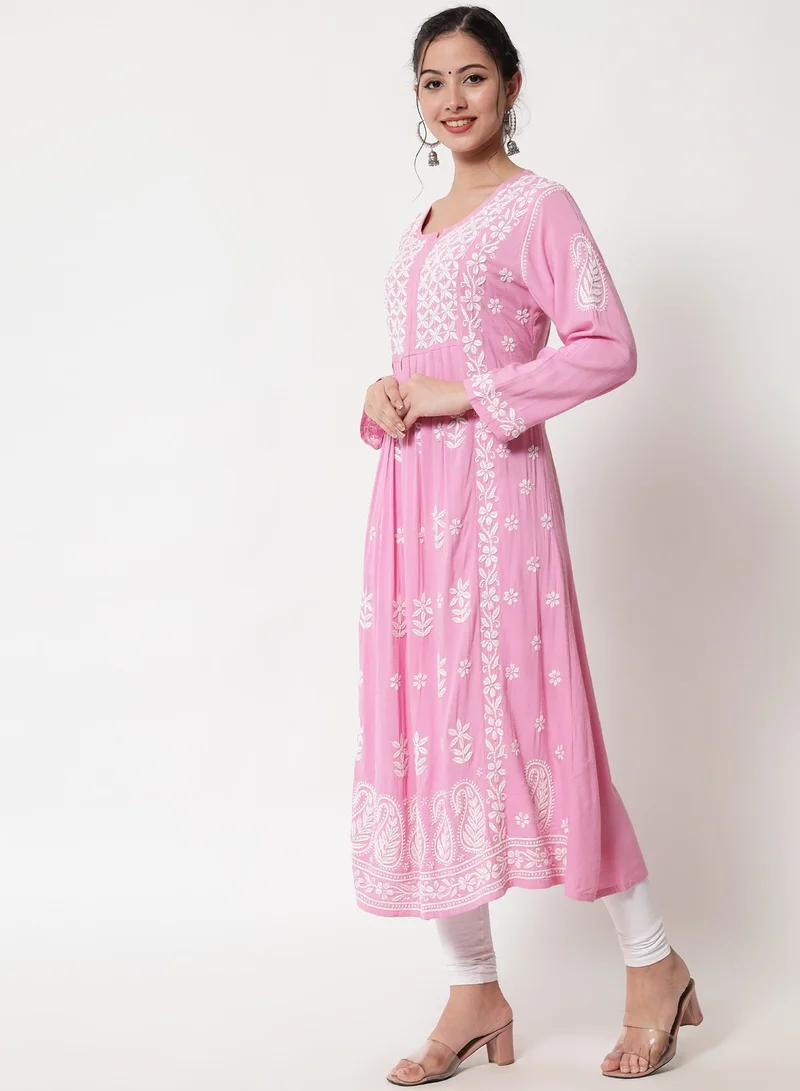 Alaya Women Hand Embroidered Chikankari Cotton Kurta-AL3549