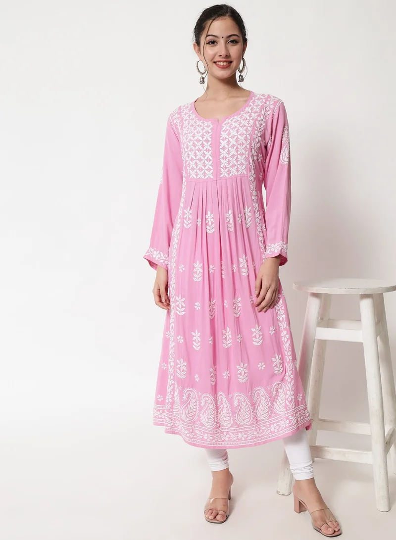 Alaya Women Hand Embroidered Chikankari Cotton Kurta-AL3549