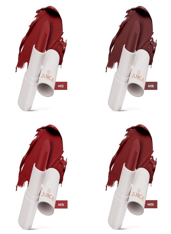 جوس أحمر شفاه Juice Kiss Sensation مع فوائد Bio Retinol، وحماية من الأشعة فوق البنفسجية، وأحمر شفاه يدوم طويلاً، عبوة من 4 قطع (مارونيد - M05، وردي فاتح - M10، مارون ماغنيت - M13، كريم بروليه - M18) - Image 1