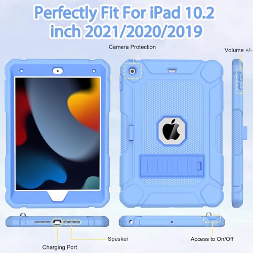BMOUO Case for iPad 9th 8th 7th Generation (10.2 inch, 2021/2020/2019), Shockproof Protective iPad 10.2 Case with Built-in Stand/Pencil Holder, Blue - Image 4